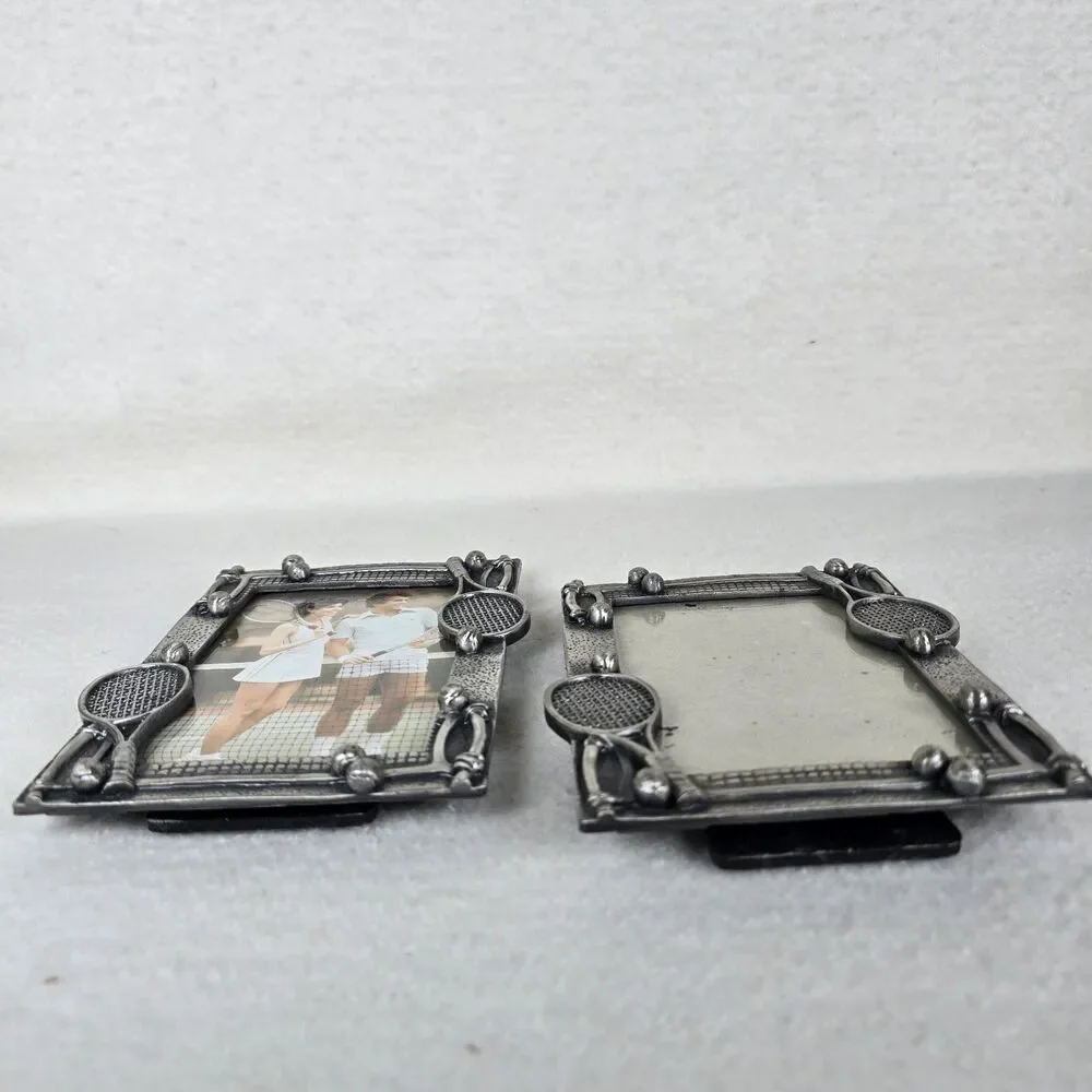Set Of 2 Pewter Metal Tennis Racket Balls Photo Frame For 5x3.5 Picture